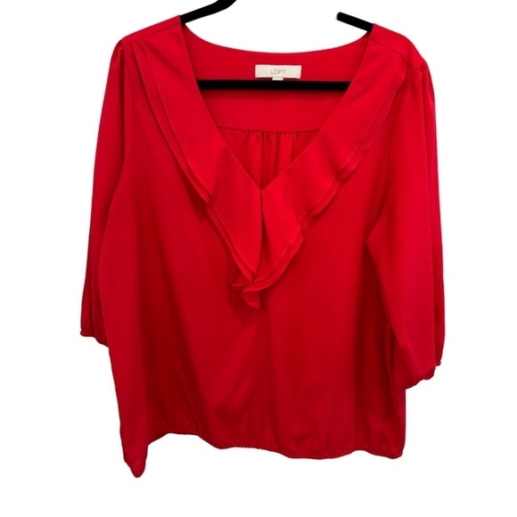 Ann Taylor Loft Tops - Ann Taylor Loft Plus Size Red Long Sleeve Ruffle V-Neck Blouse Size XXL